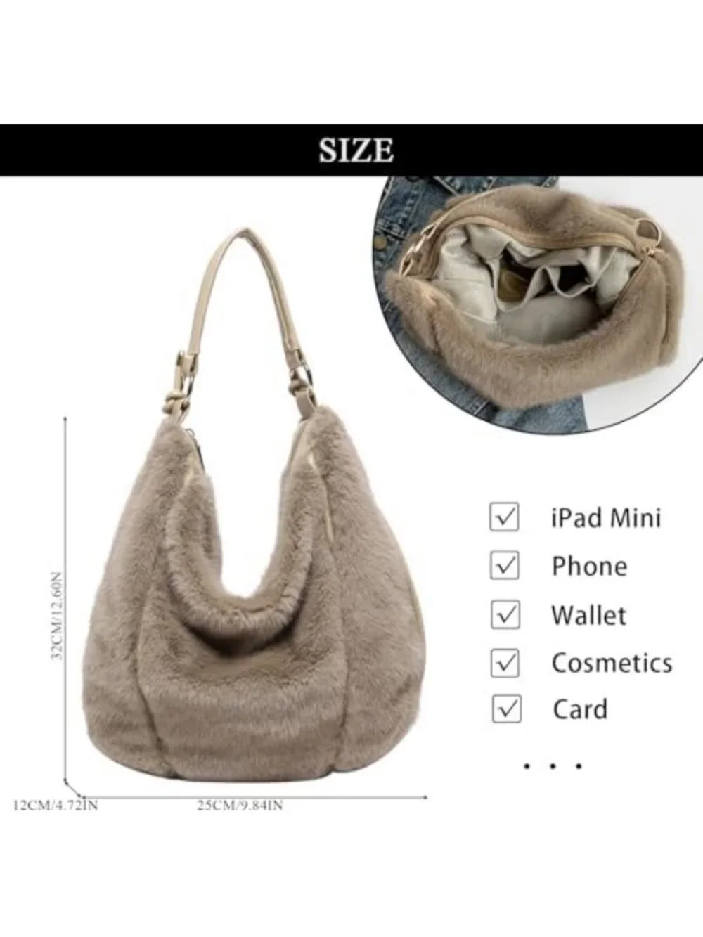 Cozy Faux Fur Tote Bag for Women - Soft Fluffy Crossbody Handbag with Strap